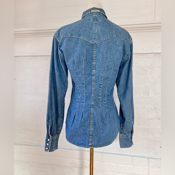 Replay Fitted Denim Pearl Snap Shirt Medium Wash Coastal Cowgirl Western Shacket - Picture 6 of 15